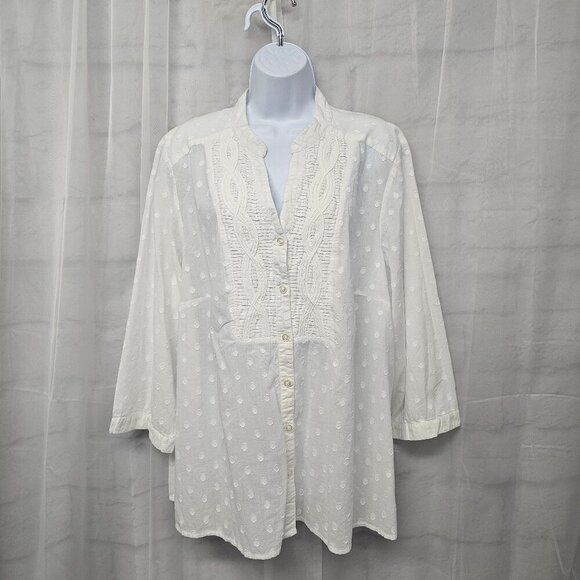 Charter Club White Peasant Blouse Swiss Dot Boho 24W - Picture 1 of 11